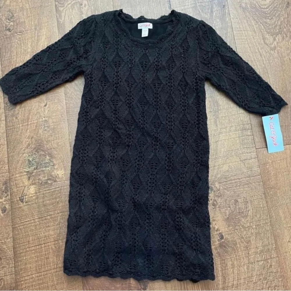 NWT 2 crochet dresses big girl Sz small 6/6x black burgundy cat & jack